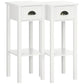 Set of 2 Slim End Tables with Drawer and Shelf - White