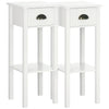 Set of 2 Slim End Tables with Drawer and Shelf - White