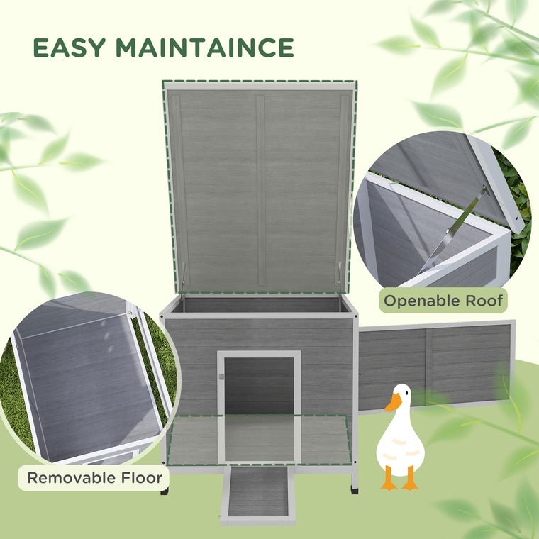 Grey Wooden Duck Coop with Openable Roof & Double Doors
