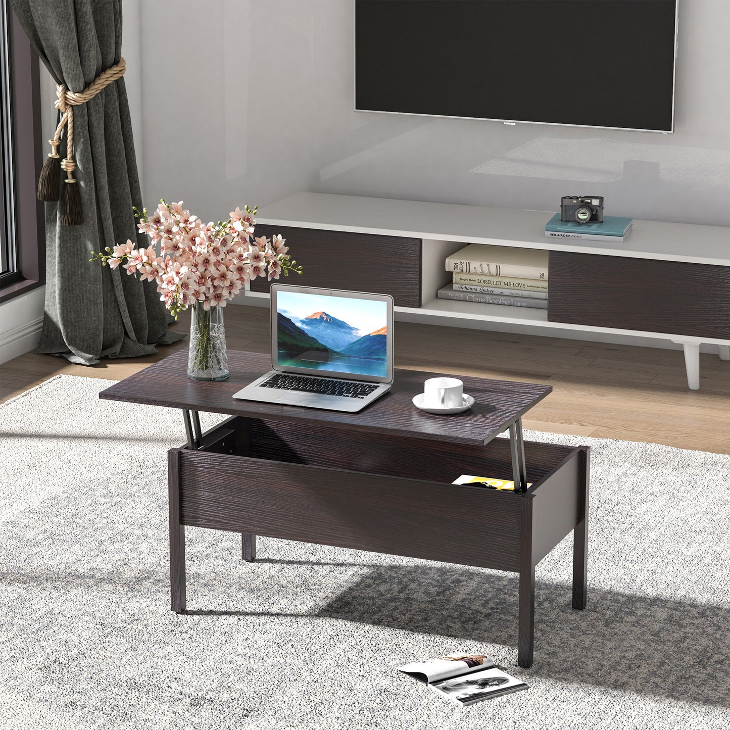 39" Modern Lift Top Coffee Table with Hidden Storage Compartment, Center Table for Living Room, Coffee