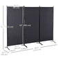 6' 3 Panel Room Divider, Double Hinged Folding Wall Divider, Indoor Privacy Screen for Home Office, Charcoal Grey