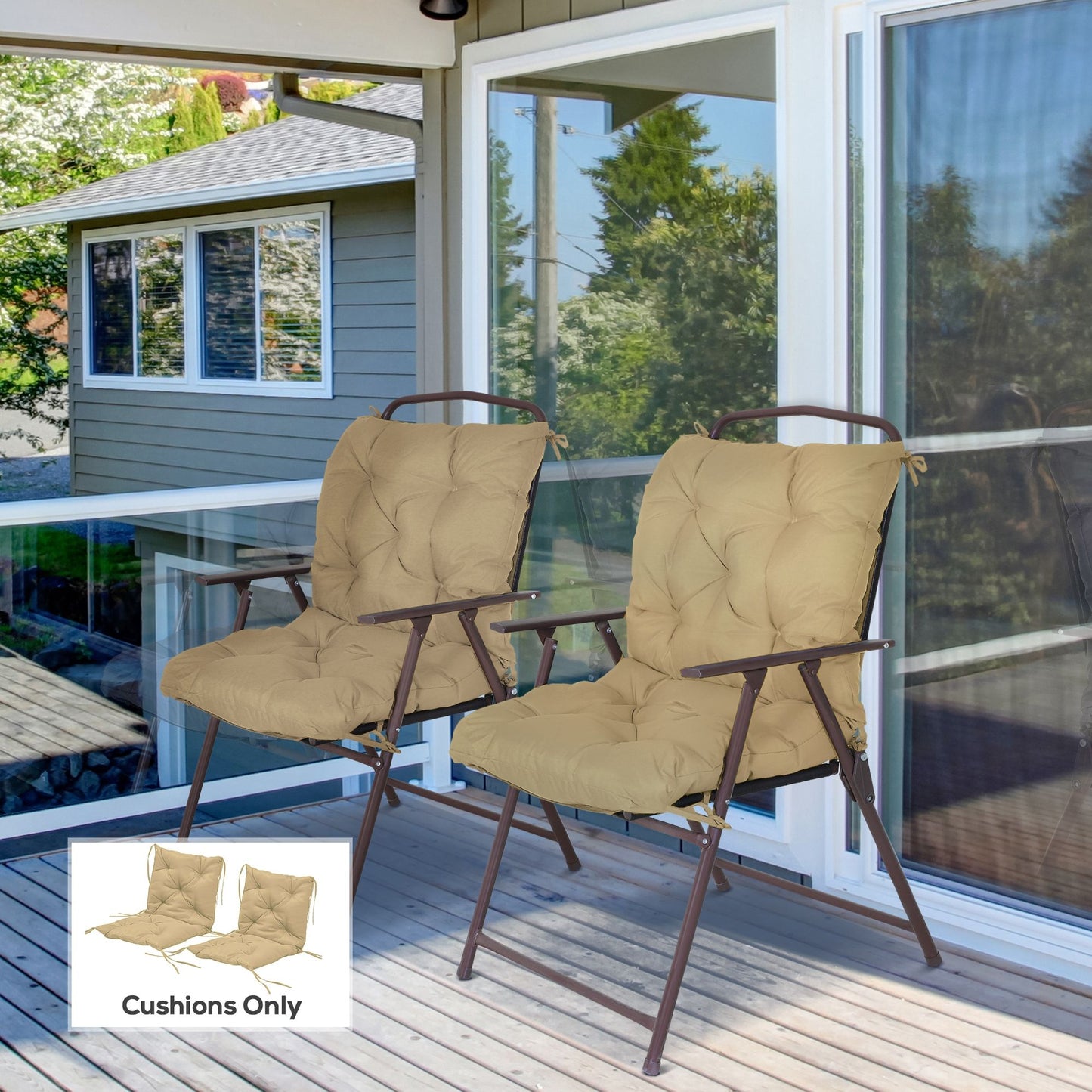 Set of 2 Garden Chair Cushions Seat Pad with Backrest for Sunbeds, Rocking Chairs, Loungers, Outdoor & Indoor Use