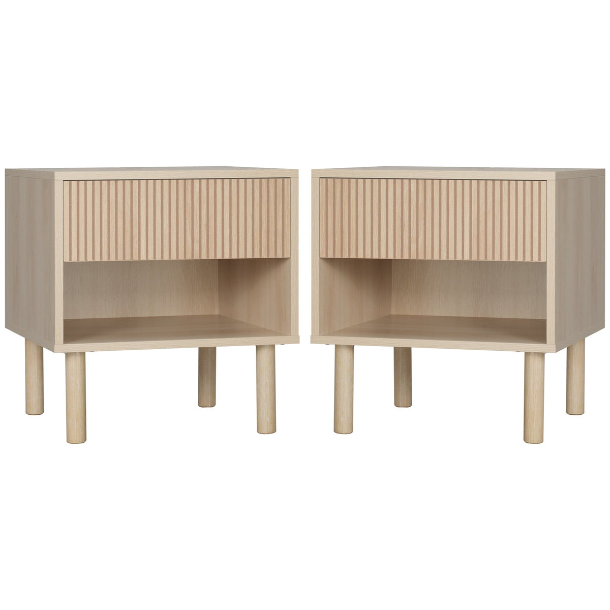 Nightstands Set of 2 with Drawer and Shelf - Natural Wood