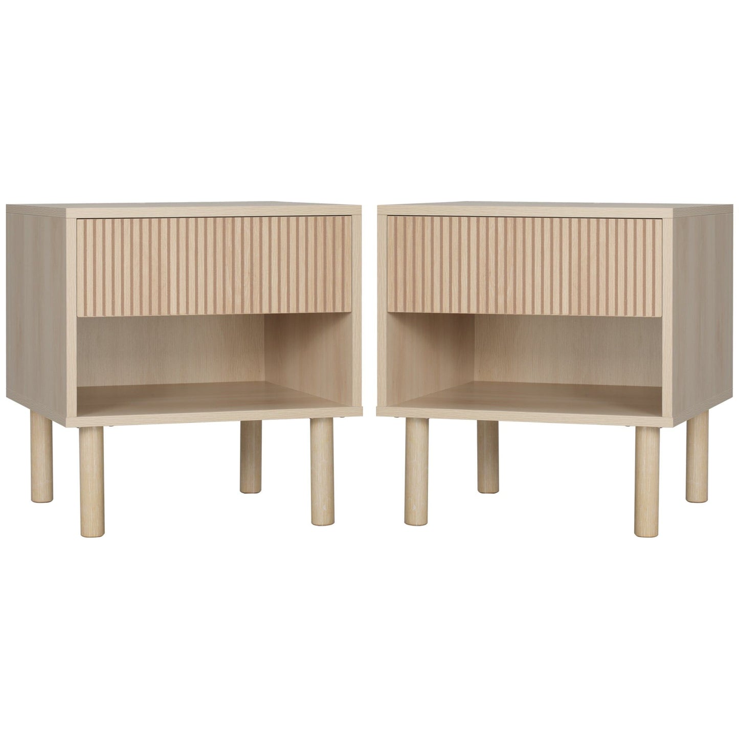 Nightstands Set of 2 with Drawer and Shelf - Natural Wood