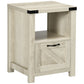 Side Table with Storage, Farmhouse End Table with Drawer, Open Shelf and Barn-style Panel, Nightstand for Living Room, Bedroom, Oak