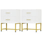 Set of 2 Nightstands with Fluted Drawers and Gold Legs - White