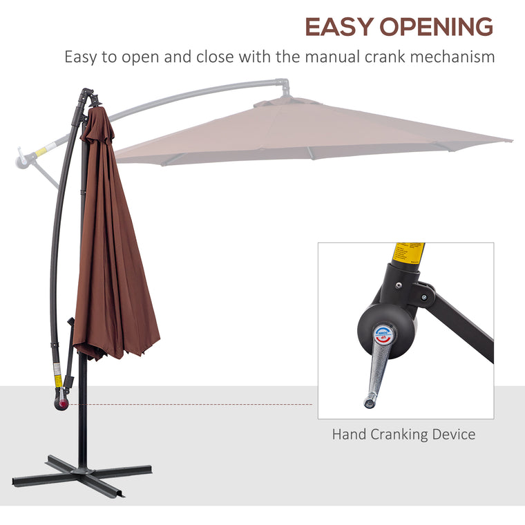 10' Coffee Banana Offset Umbrella with Crank & Cross Base