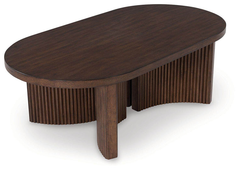 Korestone - Dark Brown - Oval Cocktail Table - Forward Furniture