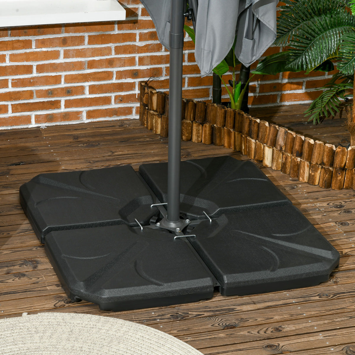 4 Piece Umbrella Base Stand Cantilever Offset Patio Umbrella Weight Plates w/ U Locking, 123 lb Capacity Water or 158 lb Capacity Sand, Black