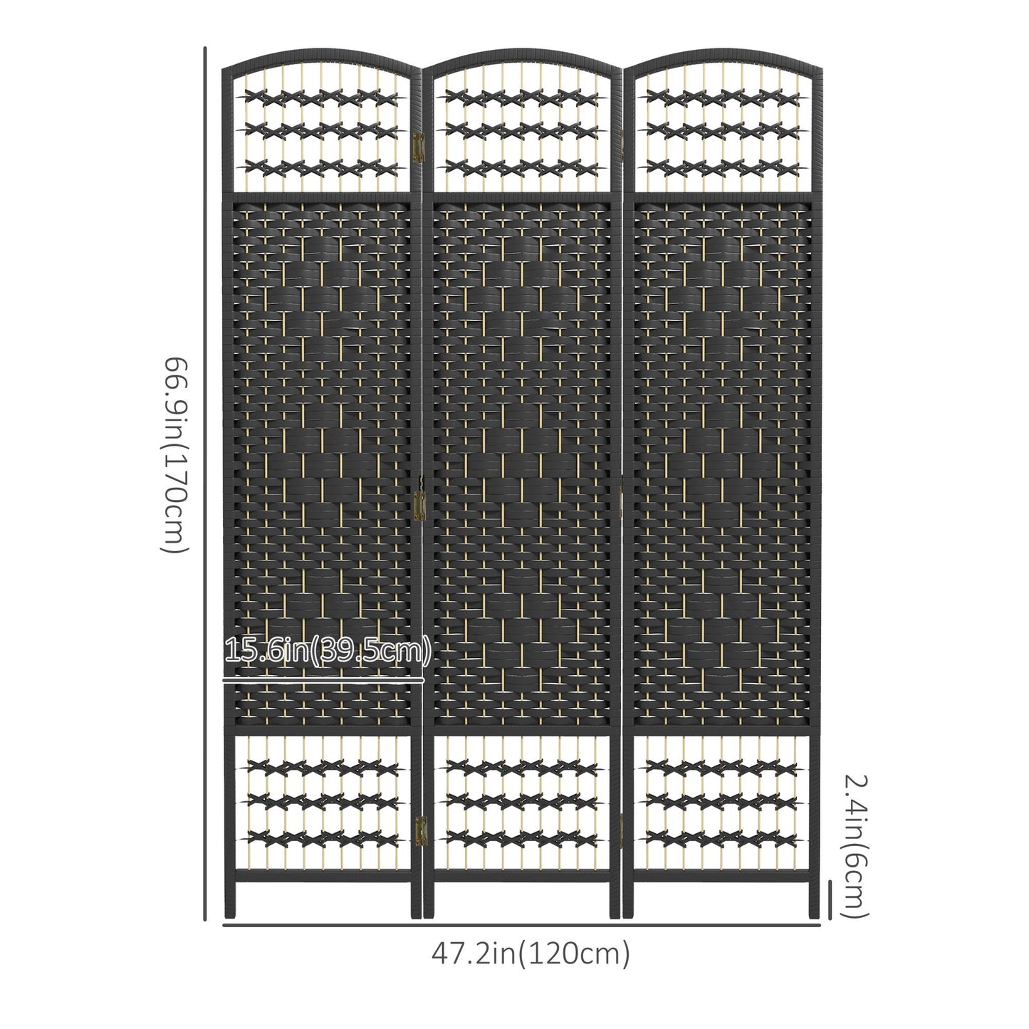 3 Panel Folding Room Divider, Portable Privacy Screen, Wave Fiber Room Partition for Home Office, Black