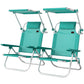2 Piece Folding Beach Chairs with Adjustable Canopy, 6-Position Reclining Lounge Chair with Headrest, Turquoise