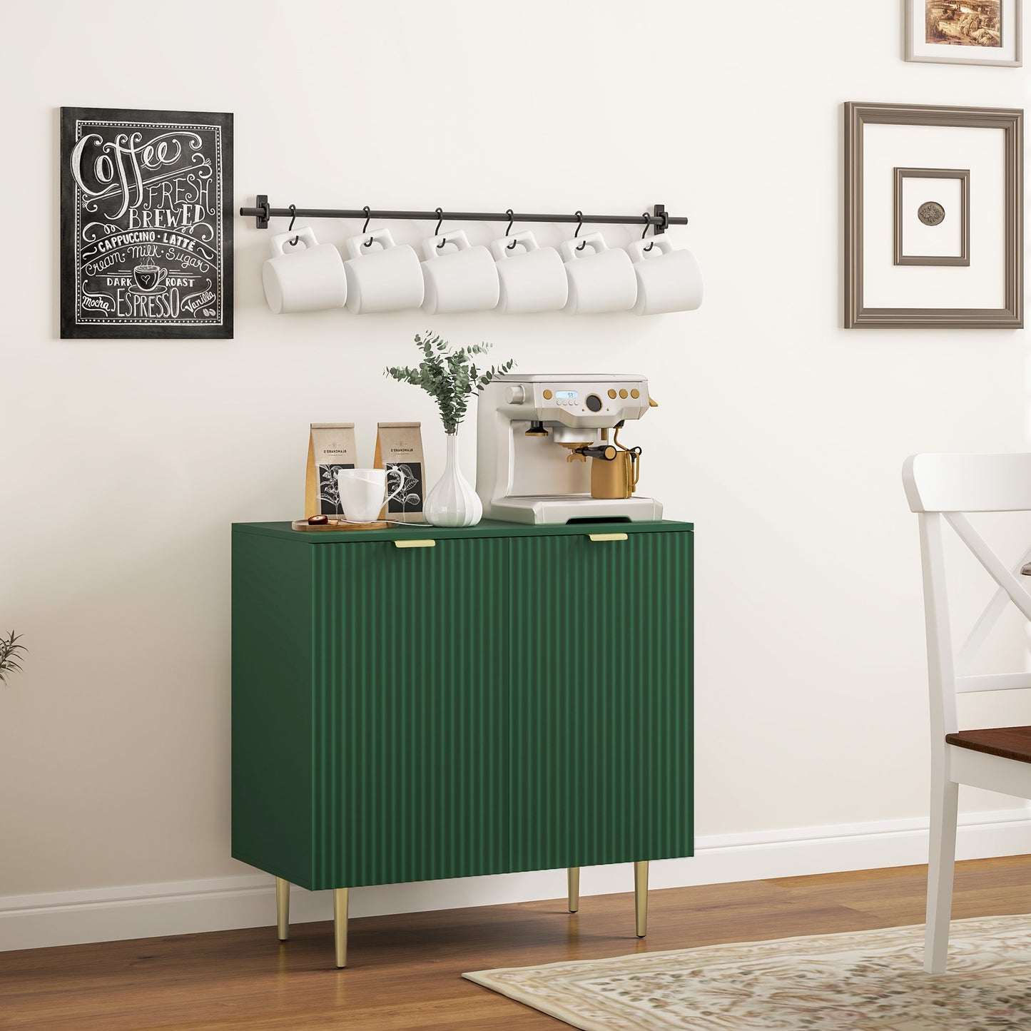 Modern Kitchen Storage Cabinet, Sideboard Buffet Cabinet with Adjustable Shelves and Metal Legs for Kitchen, Green