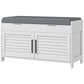 Entryway Bench with Cushion, Hidden Storage, Adjustable Shelves and Shutter Doors, 35.4" Shoe Bench, White