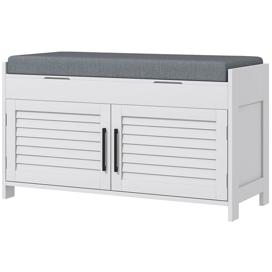 35.4" Entryway Shoe Bench with Cushion and Storage - White