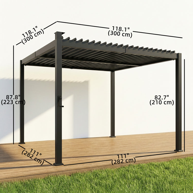 10' x 10' Louvered Pergola with LED Lights and Metal Roof