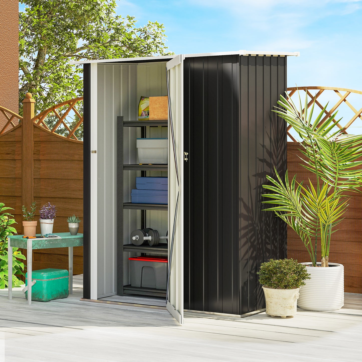 5 x 3ft Outdoor Storage Shed Metal Garden Shed Cabanon with Sloped Roof, Lockable Door for Tool, Grey
