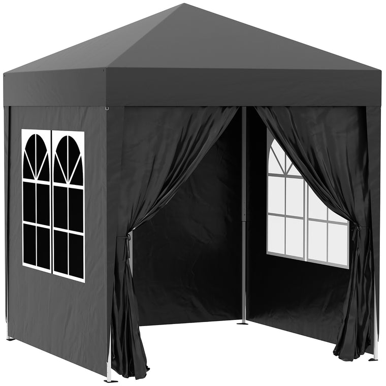 6.6' x 6.6' Black Pop-Up Gazebo with Sidewalls & Carry Bag