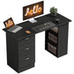 Computer Desk, 47" Writing Table with 3-Tier Shelves and 3 Reversible Drawers for Home Office, Bedroom, Black