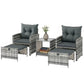 Wicker Patio Chairs with Ottomans, 2-Tier Glass Coffee Table and Cushions, 5 Pcs Patio Furniture Set, Grey
