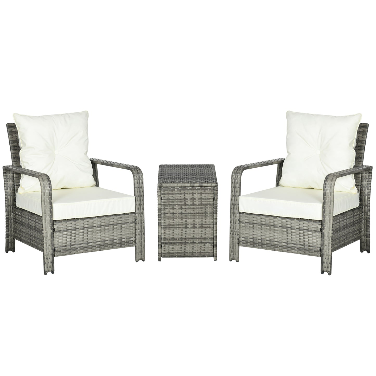 3 Pieces Wicker Patio Furniture Set, Rattan Bistro Set with Storage Coffee Table and Thickened Cushions, Outdoor Conversation Set for Garden, Porch, Balcony, Beige