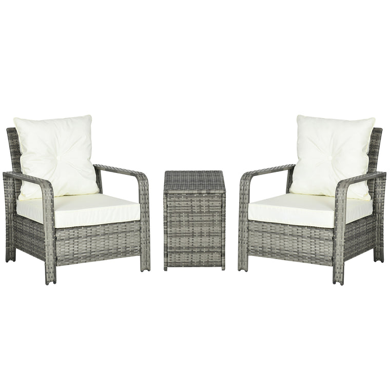 3-Piece Rattan Bistro Set with Storage Coffee Table - Beige
