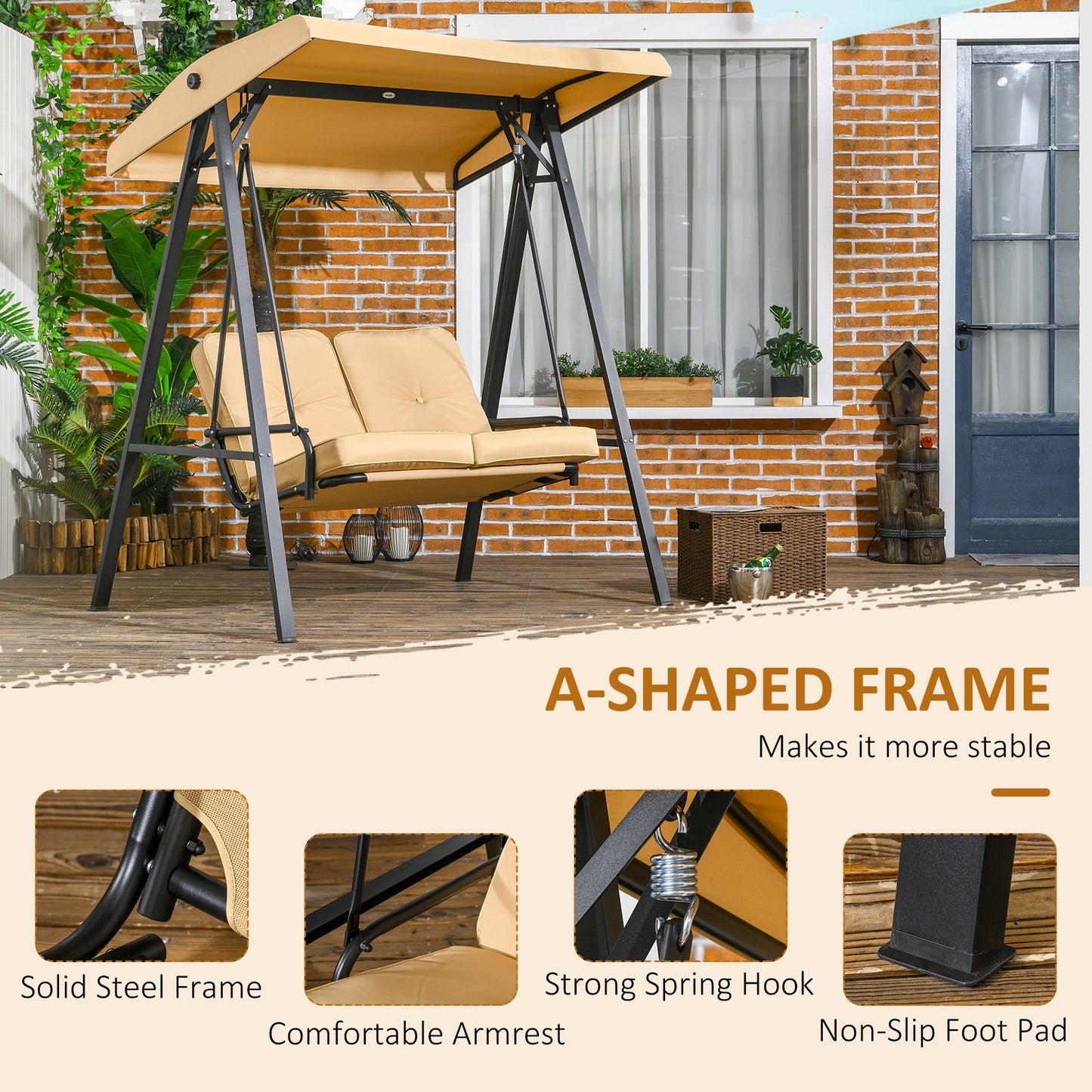 2-Seater Outdoor Porch Swing with Adjustable Canopy, Patio Swing Chair for Garden, Poolside, Backyard, Dark Blue