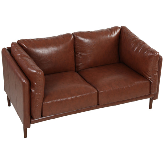 59" PU Leather Loveseat Sofa with Wood Legs - Brown
