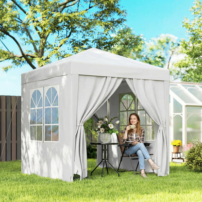 6.6' x 6.6' White Pop-Up Gazebo with Sidewalls & Carry Bag