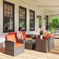 6 Pieces Wicker Patio Furniture Set with Cushions, 7-Seater Rattan Patio Sofa Set with Storage Table, Orange