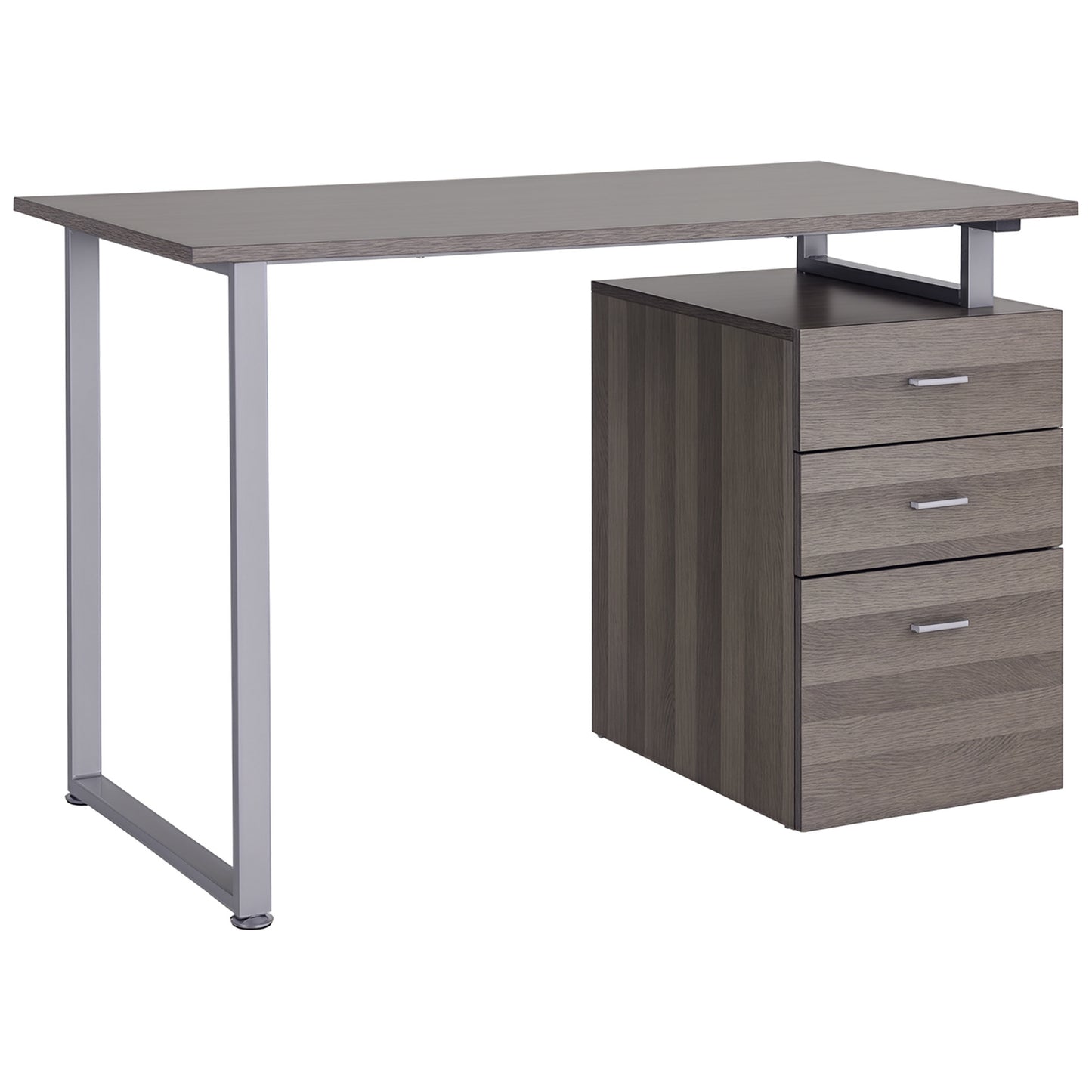 47" Computer Desk Writing Table Workstation with Multi-Use Reversible 3 Drawers Metal Frame Home Office Furniture, Dark Wood Grain