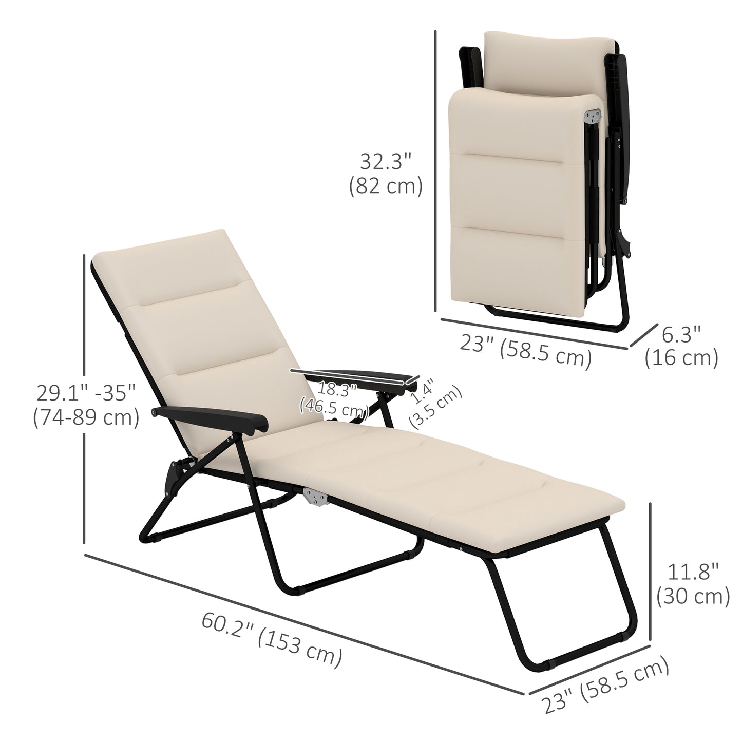 Foldable Lounge Chair, Reclining Patio Sun Lounger with 6-Position Adjustable Back, Black