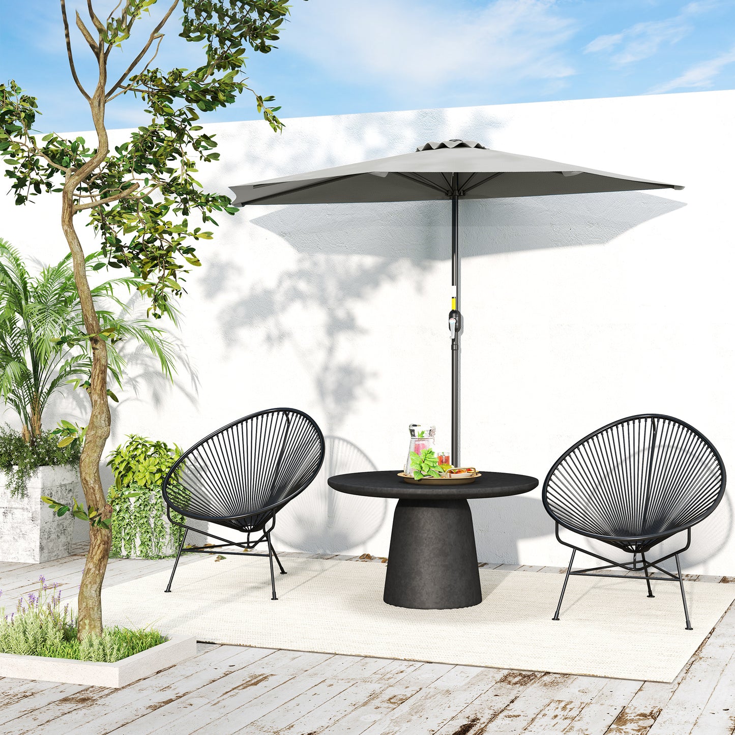 9ft Light Grey Half Round Umbrella with 5 Ribs