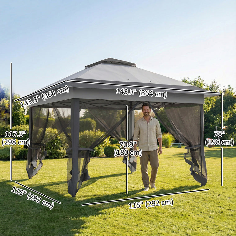 12' x 12' Dark Grey Pop-Up Gazebo with Steel Frame