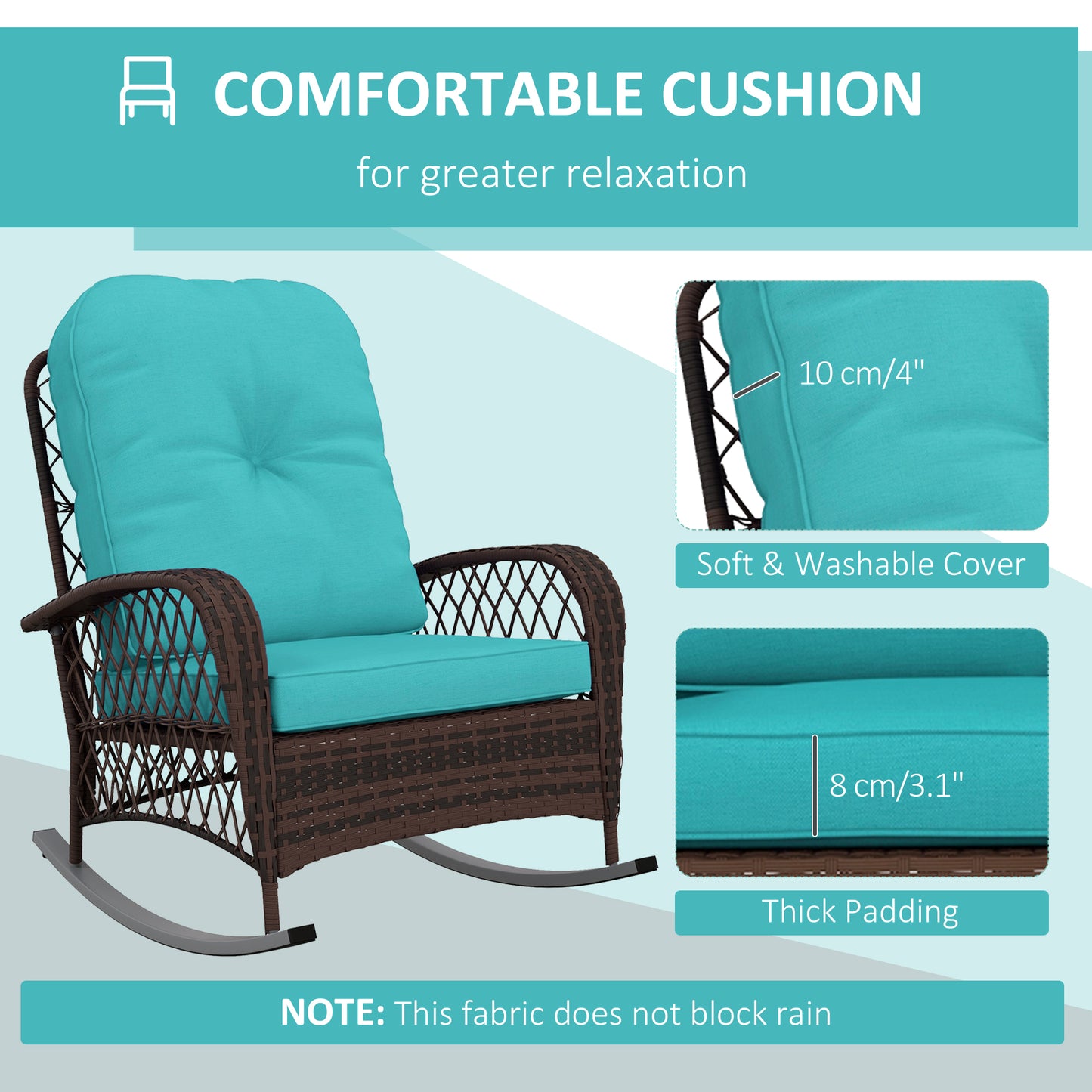 Outdoor Wicker Rattan Rocking Chair Patio Rocker with Thick Cushions for Garden Backyard Porch, Light Green