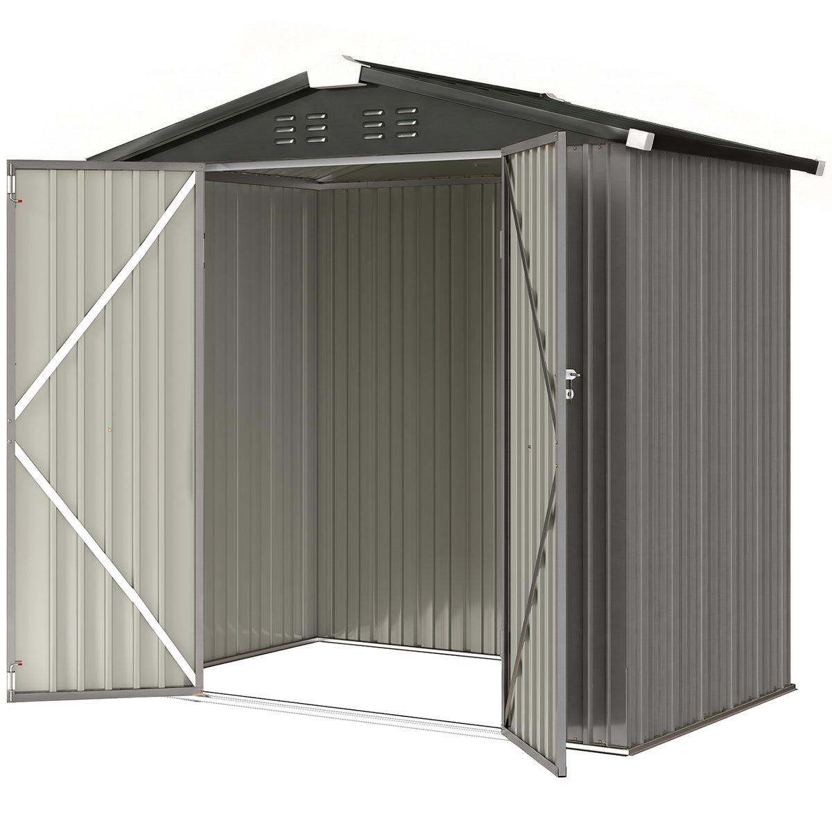 6.5' x 4' Metal Garden Shed with Lockable Doors - Light Grey