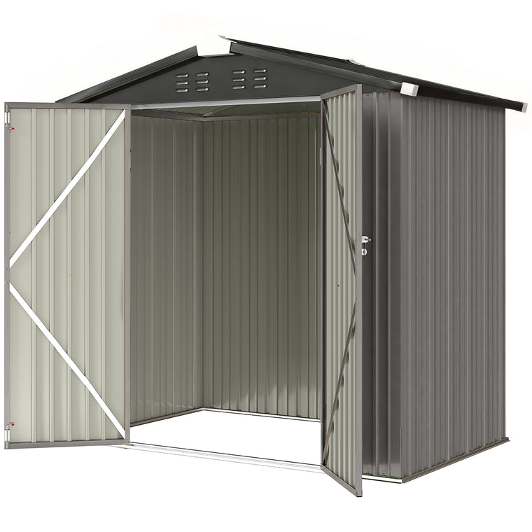 6.5' x 4' Metal Garden Shed with Lockable Doors - Light Grey
