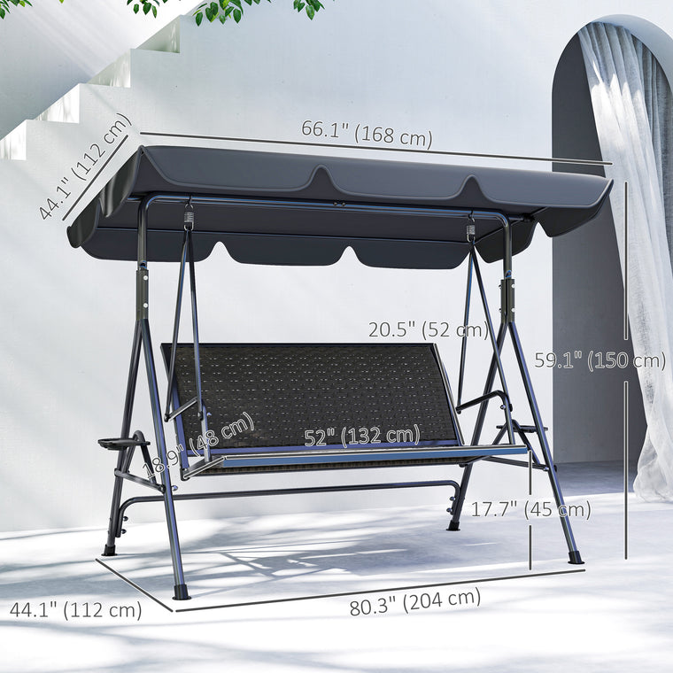 3-Seat Patio Swing Glider with Adjustable Canopy Shade