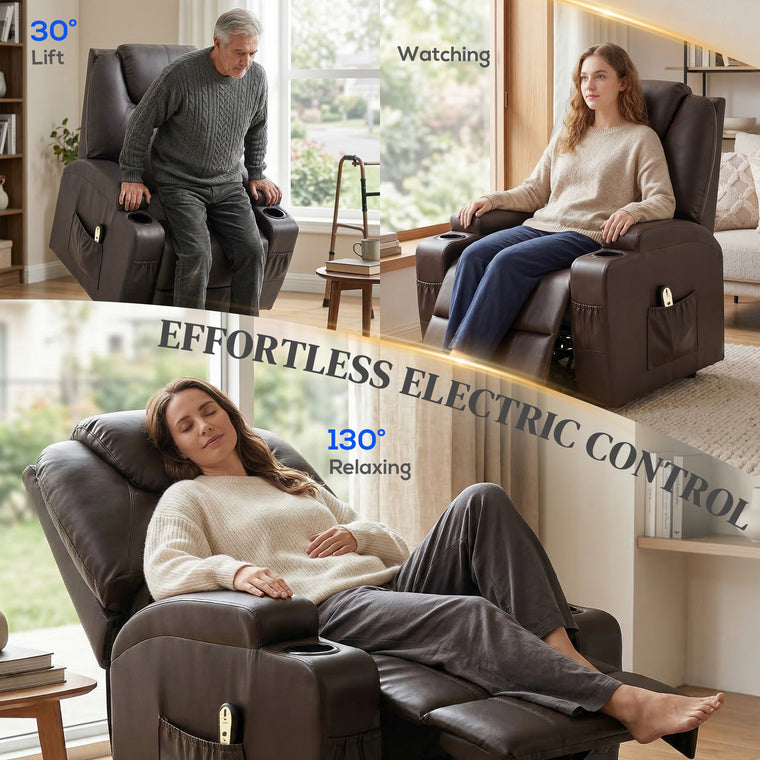 PU Leather Power Lift Recliner with High Back