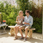 2-Person Outdoor Bench, Wood Garden Bench with Wagon Wheel Legs, Slatted Seat for Patio, Park, Backyard, Natural Wood - Natural