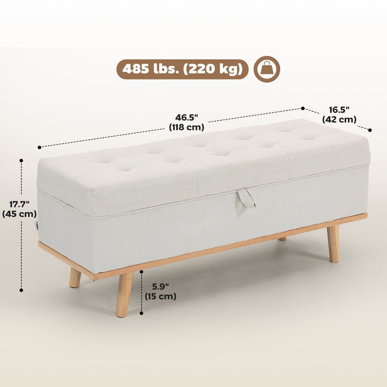 Storage Ottoman Bench with Lift-Up Lid - Cream White