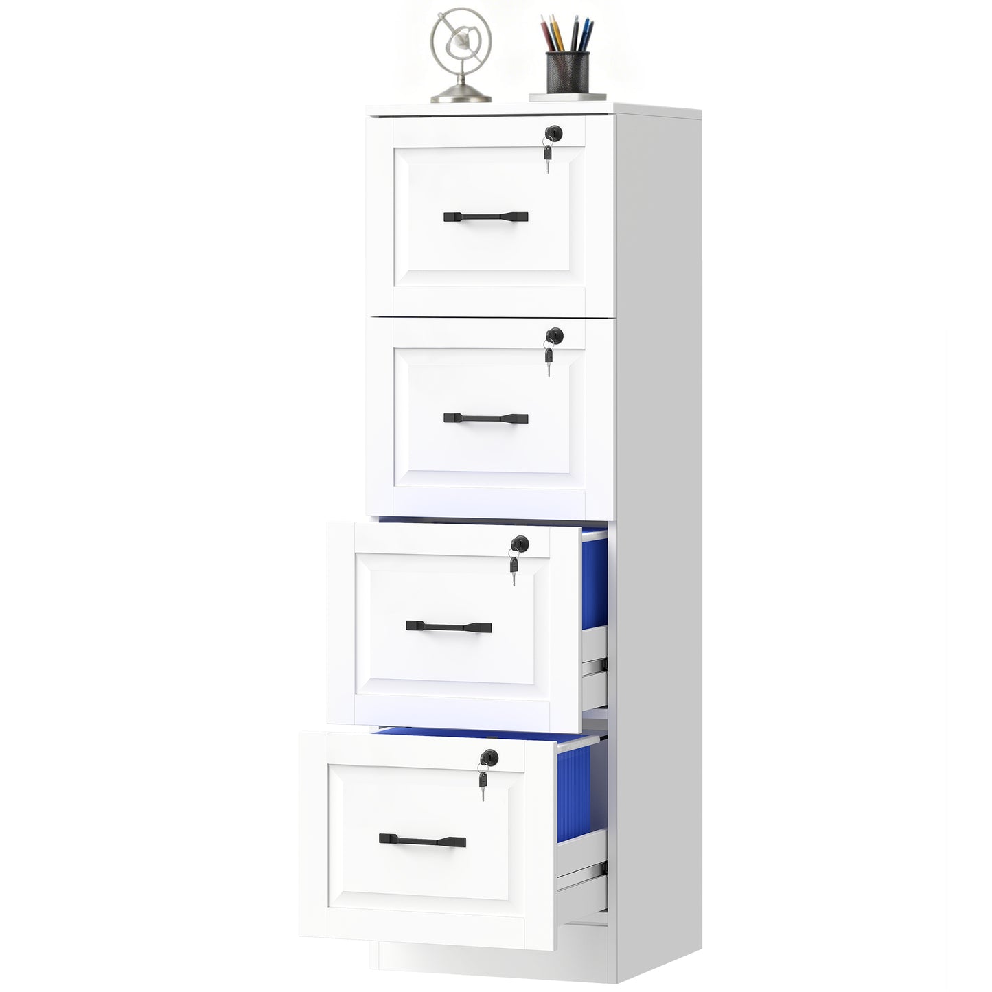 4 Drawer File Cabinet with Lock, Vertical Filing Cabinet with Adjustable Hanging Bars for A4 and Letter Size, White