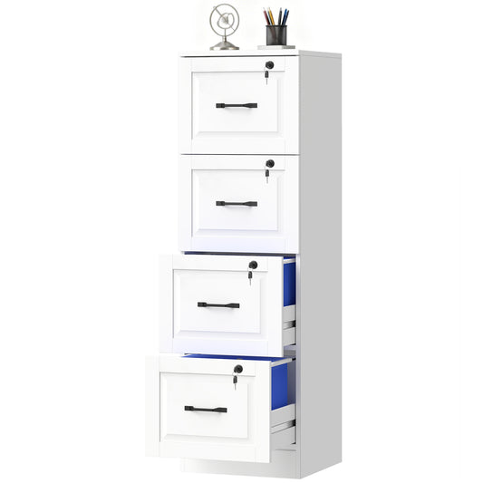 4-Drawer Vertical Filing Cabinet with Lock - White