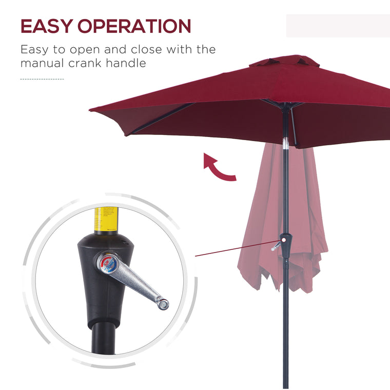 8.5FT Wine Red Round Garden Parasol with 6 Ribs & Crank