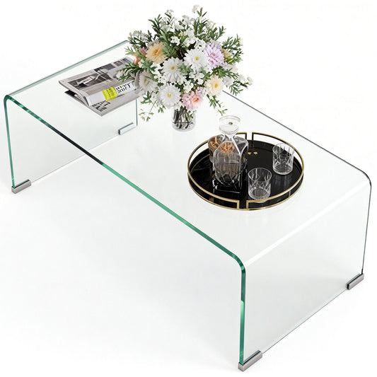 Rectangle Glass Coffee Table with Rounded Edges - Clear