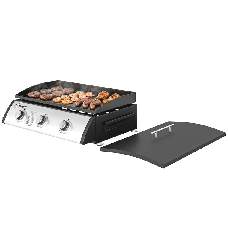 Black 3-Burner Propane Gas Grill with Non-Stick Griddle