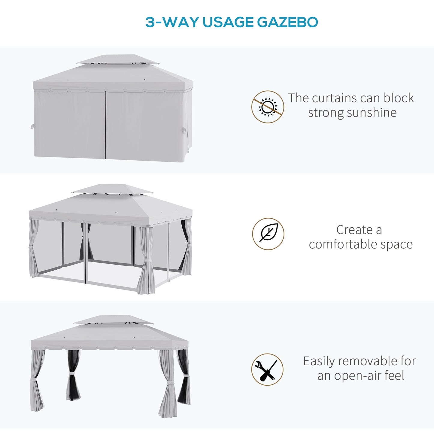 13' x 10' Outdoor Patio Gazebo Canopy with 2-Tier Polyester Roof, Vented Mesh Sidewalls and Strong Aluminum Frame for Backyard and Garden, Grey