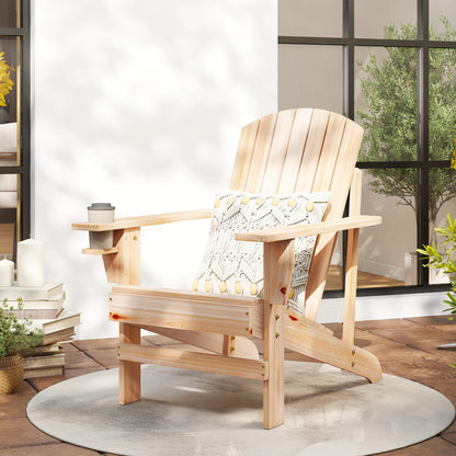 Classic Adirondack Chair, Muskoka Chairs, Garden Deck Chair with Cup Holder for Patio, Indoor, Backyard, Dark Grey - Natural