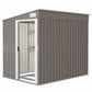5'x7' Lean to Galvanized Metal Shed with Foundation, Garden Tool Storage House w/ Sliding Door and 2 Vents, Light Grey