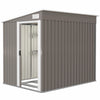5'x7' Lean to Galvanized Metal Shed with Foundation, Garden Tool Storage House w/ Sliding Door and 2 Vents, Light Grey