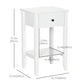 Side Table Set of 2, End Tables with Drawer and Bottom Shelf, 2-tier Nightstand for Bedroom, Living Room, White